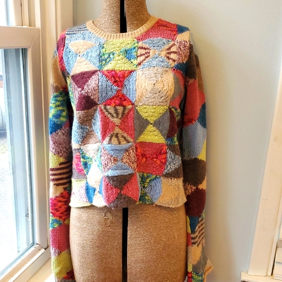 Vintage Sweaters - Colorful Vintage Crochet Patchwork Sweater Small/medium